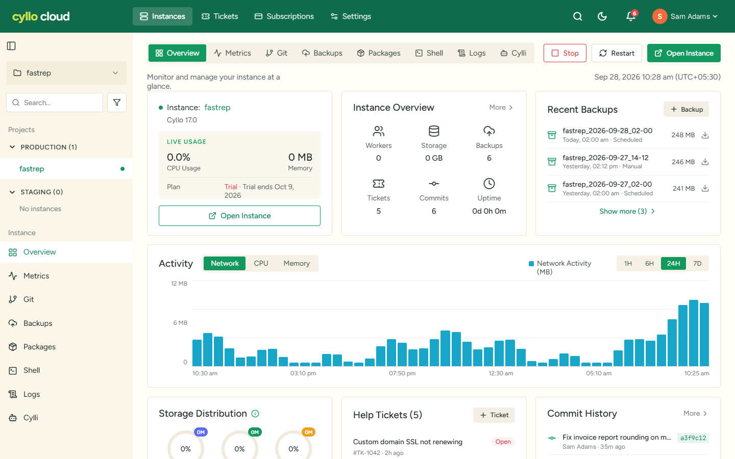 Instance overview screen